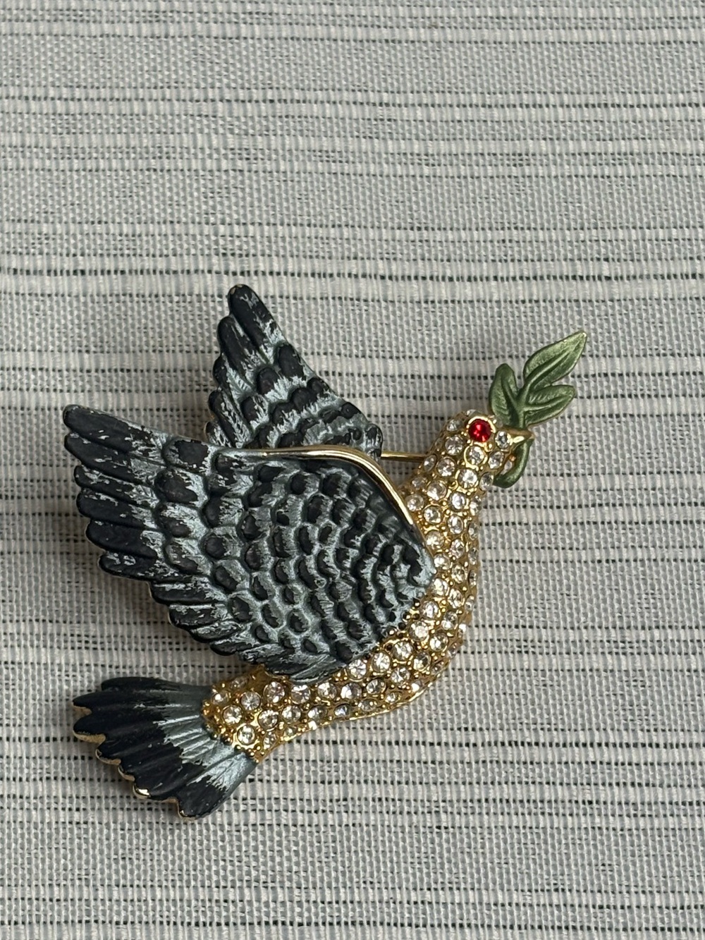 Vintage Rucinni Rhinestone Bird Brooch Gold Tone Blue Enamel